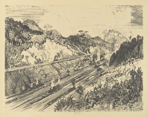 Looking Up the Cut från Bad Obispo av Joseph Pennell