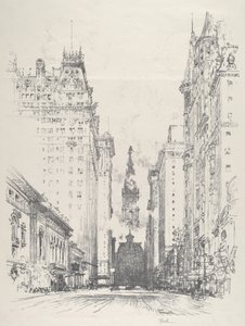 Tittar upp på Broad Street från Spruce Street, 1912. av Joseph Pennell