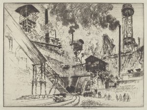 Gruvans mynning, Ruhrort nära Oberhausen av Joseph Pennell