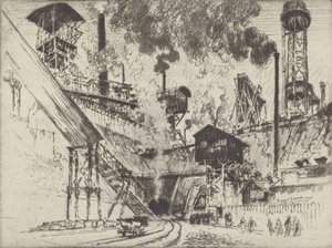 Gruvans mynning, Ruhrort nära Oberhausen, 1910. av Joseph Pennell
