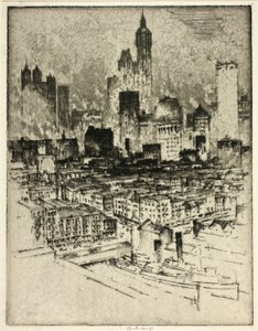 New York, från Brooklyn Bridge av Joseph Pennell
