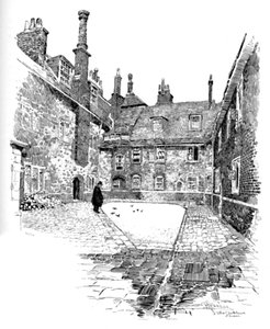 Old Charterhouse: In Washhouse Court, 1886 av Joseph Pennell