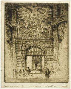 Veranda i San Maclou, Rouen av Joseph Pennell