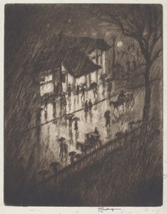 Regnig natt, Charing Cross-butiker av Joseph Pennell