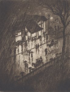 Regnig natt, Charing Cross-butiker, 1903. av Joseph Pennell