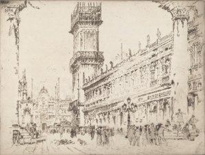 Återuppbyggnad av Campanile, Venedig, No.II, 1911. av Joseph Pennell
