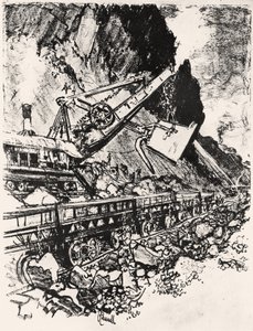 Steam Shovel Work: Culebra Cut, tallrik XIV från Panamakanalen av Joseph Pennell, 1912 (kol på papper) av Joseph Pennell