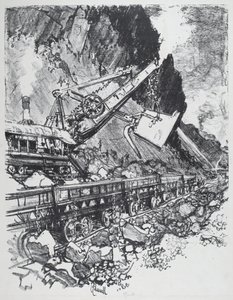 Steam Shovel in the Cut på Bas Obispo av Joseph Pennell