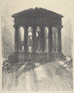 Soluppgången bakom Temple of Concord, Girgenti, 1913. av Joseph Pennell