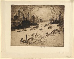 Solnedgång från Williamsburg Bridge av Joseph Pennell