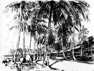 The American Quarter, skylt I från Panamakanalen av Joseph Pennell, 1912 (kol på papper) av Joseph Pennell