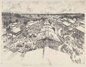Lägret, den nya arkitekturen, 1917. av Joseph Pennell