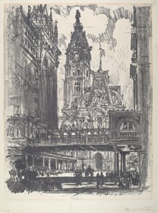 Stadshuset och bron över Market Street av Joseph Pennell