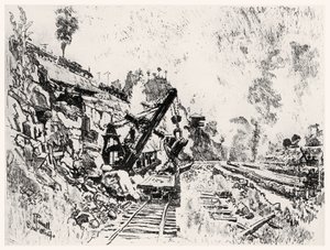 The Cut at Bas Obispo, plåt XI från Panamakanalen av Joseph Pennell, 1912 (kol på papper) av Joseph Pennell