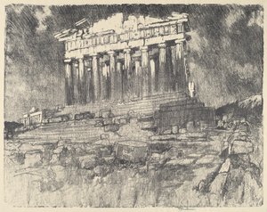 Fasaden av Parthenon, solnedgång av Joseph Pennell