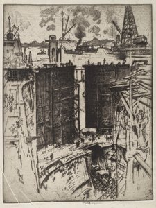 The Guard Gate, Gatun Lock, Panama, 1912 (etsning på papper) av Joseph Pennell