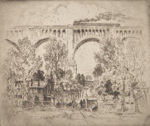 The Viaduct, D., L. & W. i Nicholson, Pa., 1919. av Joseph Pennell
