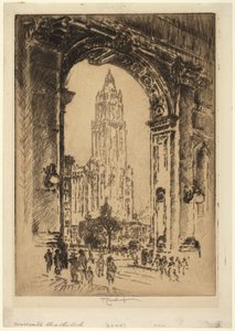 Woolworth Building genom bågen av Joseph Pennell