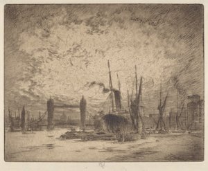 Tower Bridge, kväll av Joseph Pennell