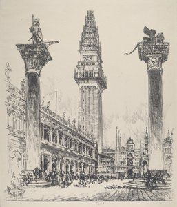 Venedig, återuppbyggnaden av kampanilen av Joseph Pennell