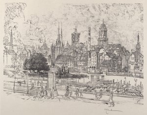 Utsikt över Spree, Berlin, 1921. av Joseph Pennell