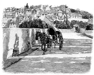 Village du Midi (södra) i Frankrike med hästdragen vagn. Gravyr av Joseph Pennell 1888 (detalj). av Joseph Pennell