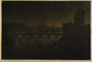 Westminster om natten - från mitt ateljéfönster av Joseph Pennell