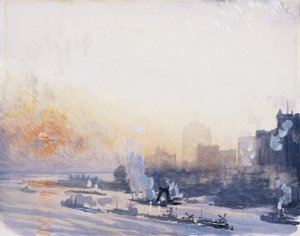 Vintersolnedgång, New Yorks hamn av Joseph Pennell