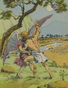 Jakob i kamp med ängeln (färglitografi) av Joseph Porphyre Pinchon