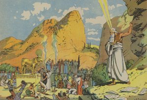 Moses och guldkalven (färglitografi) av Joseph Porphyre Pinchon