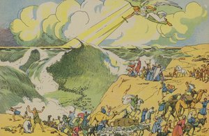 Moses korsar Röda havet (färglitografi) av Joseph Porphyre Pinchon