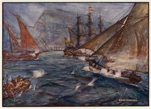 Den brittiska kuttern Buck undkommer den spanska blockaden av Gibraltar