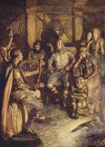 Glädjen sjunger Beowulfs gärningar (färg litho)