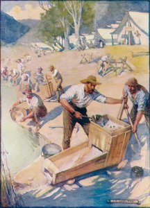 Hela dagen långa ljudet av hackan och vaggans mullret hördes, c1908, c1920. av Joseph Ratcliffe Skelton