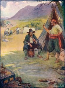 Där nu den stora staden Kapstaden står, sätter de upp sina tält och hyddor, c1908, c1920. av Joseph Ratcliffe Skelton