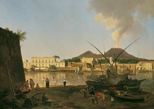 Hamnen i Granatello nära Portici med Vesuvius i bakgrunden