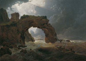 Havsstorm vid Arco di Miseno nära Miliscola med utsikt mot Nisida