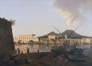 Hamnen i Granatello i Portici, nära Neapel, av Josef Rebell (1787-1828), Italien 1900-talet