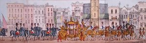 Panoramarepresentation av drottning Victorias kungliga framsteg genom City of London den 9 november 1837 (litho) (detalj) av Joseph Robins