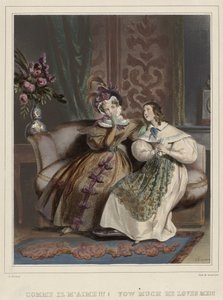 Kvinnorna. Trendigt galleri, ca. 1830: Hur han älskar mig!!! (...) av Joseph Rose Lemercier