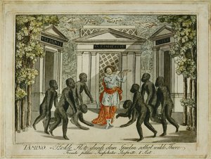 Tamino tämjer djuren med trollflöjten ... (gravyr) av Joseph Schaffer