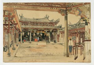 Gården till ett kinesiskt tempel i Singapore av Joseph Selleny
