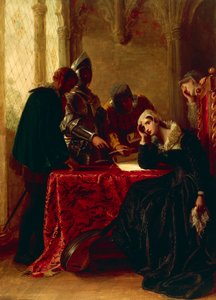 Abdikation av Mary Queen of Scots i Loch Leven Castle, ca. 1850 (olja på duk)