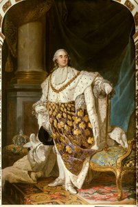 Porträtt till fots av kungen av Frankrike Ludvig XVI i sakraldräkt (1754-1793) Han har halsbandet av den Helige Andes Orden (Helig Ande) - Målning från Atelier of Joseph Siffred Duplessis (1725-1802) (Joseph- Siffrede, Joseph-Siffrede, Joseph Si