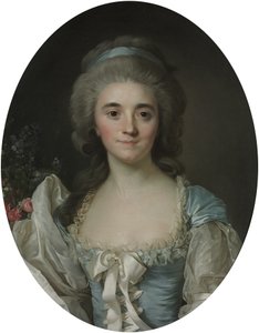 Porträtt av Comtesse de Provence (1753-1810), halvfigur, i turkos klänning med vit spetskant och band av Joseph Siffred Duplessis