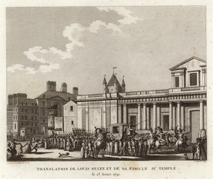 Folkmassor samlas runt vagnen med Ludvig XVI och hans familj av Joseph Swebach Desfontaines