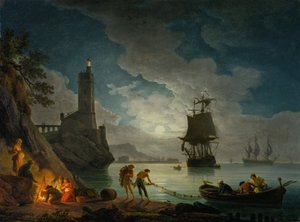 En hamn i månsken av Claude Joseph Vernet