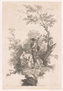 Herde som spelar säckpipa för en ung kvinna Vår Four Seasons (serietitel) av Joseph Wagner (possibly)