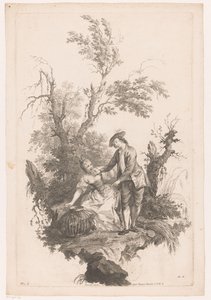 Man och kvinna med en korg med fågel Sommar Four Seasons (serietitel) av Joseph Wagner (possibly)
