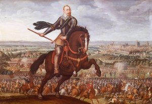 Gustav II Adolf av Sverige vid slaget vid Breitenfeld 1631, målning av Jean Jacques Walter, Trettioåriga kriget, Tyskland